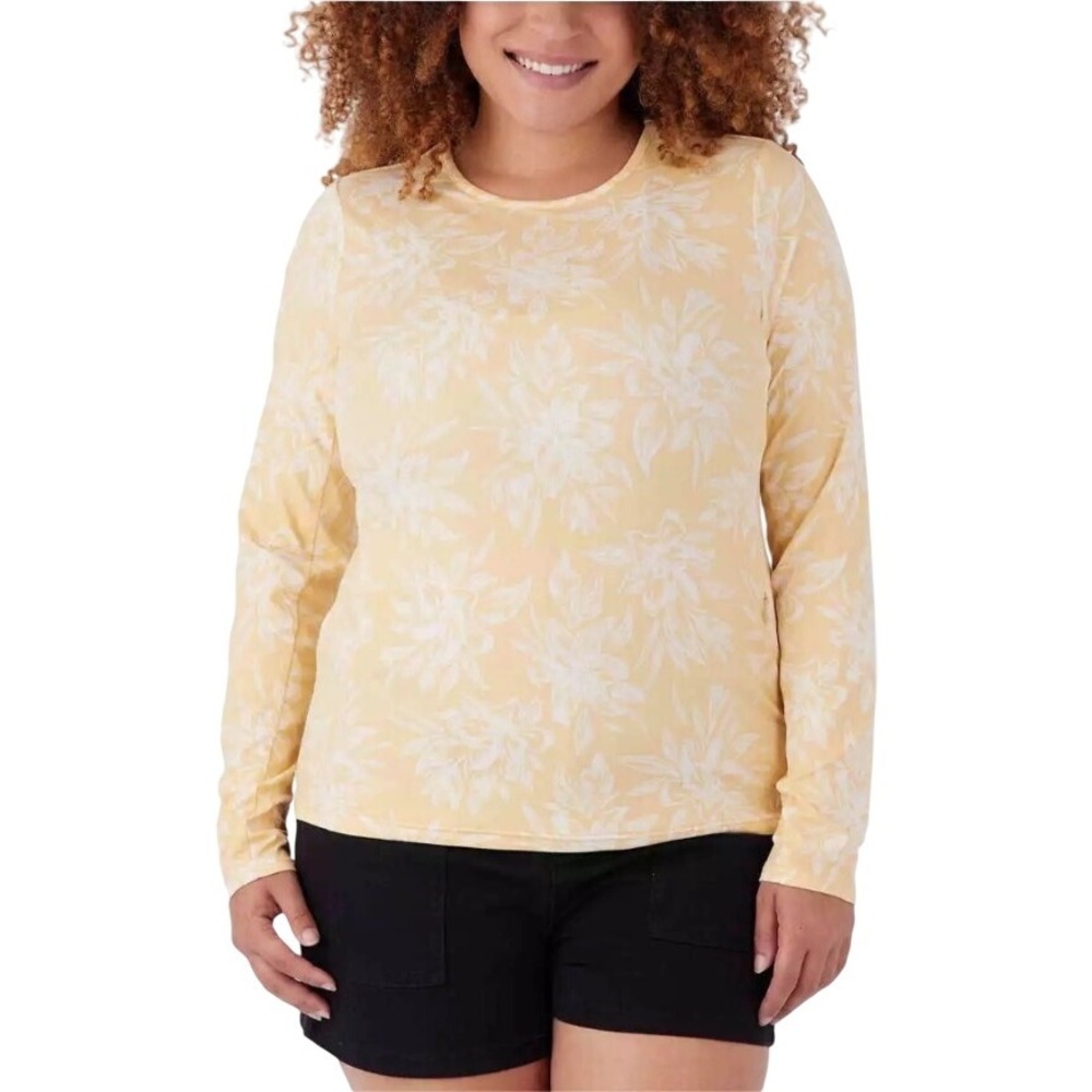 Hang Ten Long Sleeve Ladies' Sun Tee -‎ UPF 50+ Protection Yellow Floral XXL NWT